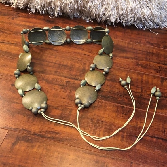 Vintage BoHo Hippie Festival CHIC Green Wooden Beaded Disc Sache Tie Bel… - Picture 5 of 6